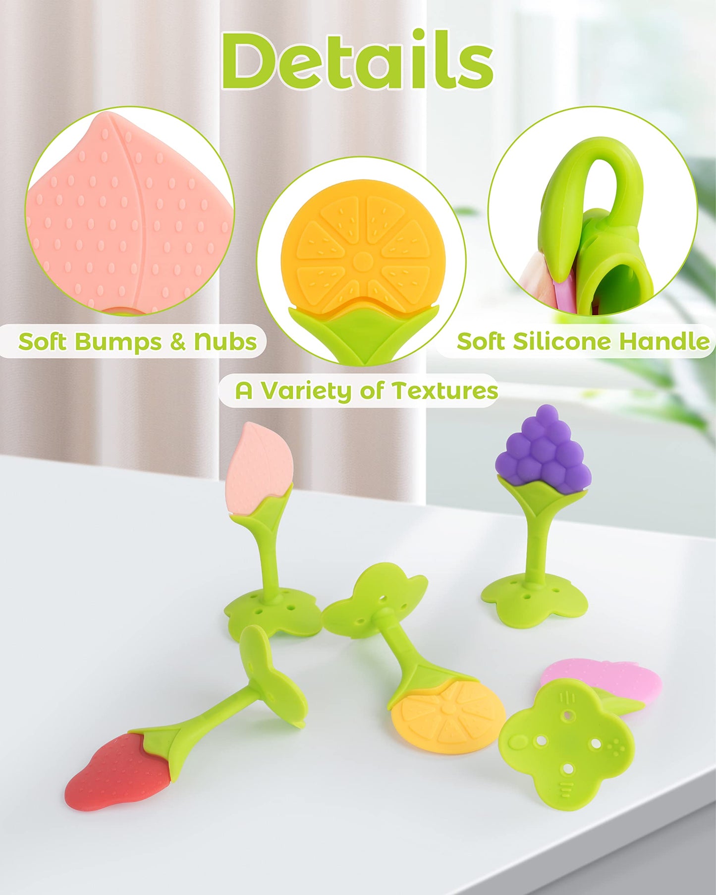 Teething Toys for Babies, 10 Pack Silicone Baby Teethers, Frozen Baby Teething Toys, Fruit Shape, BPA-Free, Natural Organic Soft