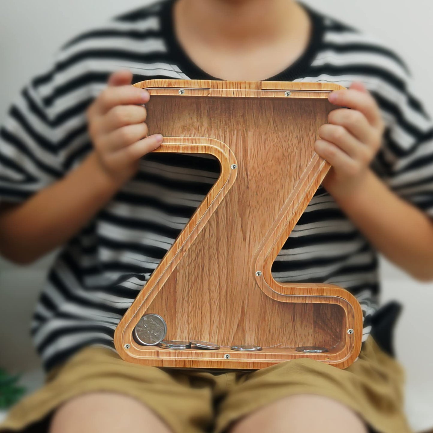 Piggy Bank For Kids Boys Girls, Large Personalized Wooden Letter Piggy Bank With Cut-Out Design, Alphabet Letter Coin Banks, Money Savings Box, Wooden Bank For Kids Creative Gift For Real-Money(Z)