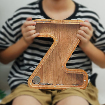 Piggy Bank For Kids Boys Girls, Large Personalized Wooden Letter Piggy Bank With Cut-Out Design, Alphabet Letter Coin Banks, Money Savings Box, Wooden Bank For Kids Creative Gift For Real-Money(Z)