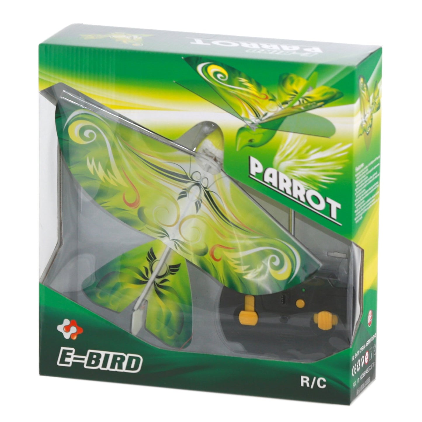 MUKIKIM eBird Green Parrot - Flying RC Bird Drone Toy for Kids. Indoor/Outdoor Remote Control Bionic Flapping Wings Bird Helicop