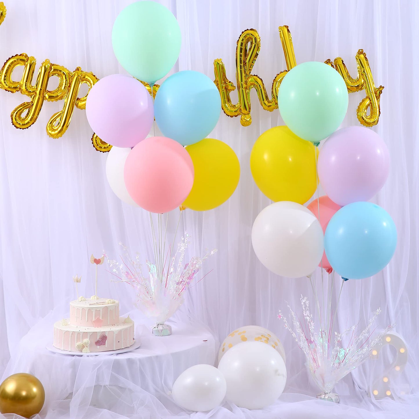 6 Set Pastel Birthday Decorations Rainbow Party Table Balloons Centerpiece Stand Kit For Girls Baby Shower Birthday Party Wedding Prom Table Decorations