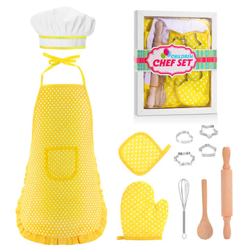 Kids Toys for 2-8 Year Old Boy Girls,Kids Apron and Chef Hat,Toddler Apron for Girls Pretend Play Kids Cooking Set Chef Costume 