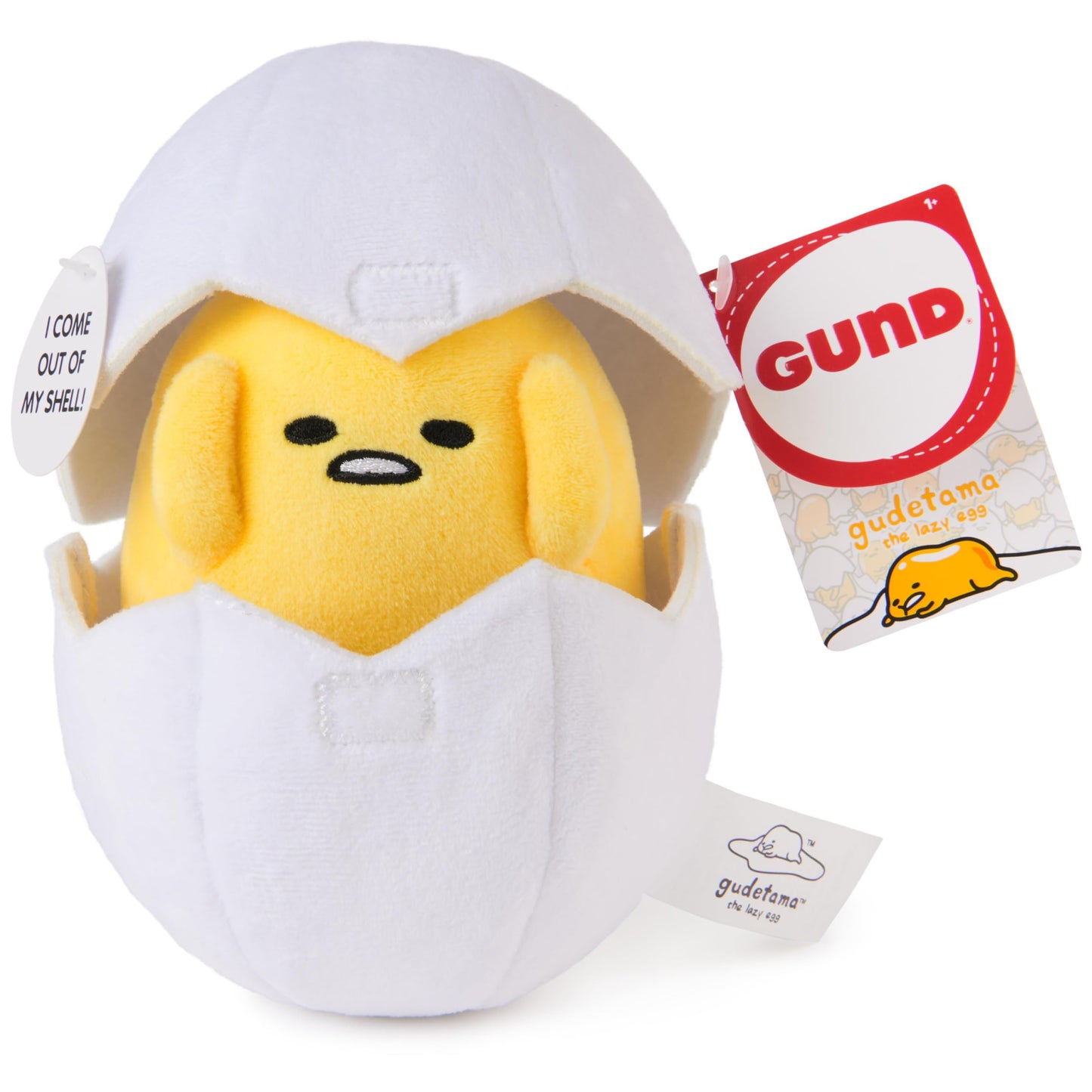 GUND Sanrio Gudetama The Lazy Egg Stuffed Animal, Gudetama in Eggshell Plush Toy for Ages 1 and Up, 5