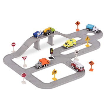 Driven By Battat Wh1078Z Series Multipack (6 Pack Safe & Clean City Crew Pocket Playset – 57Pc Set With Work Vehicles, Tracks, And Road Signs – Toys For Kids Aged 3 And Up, Multicoloured