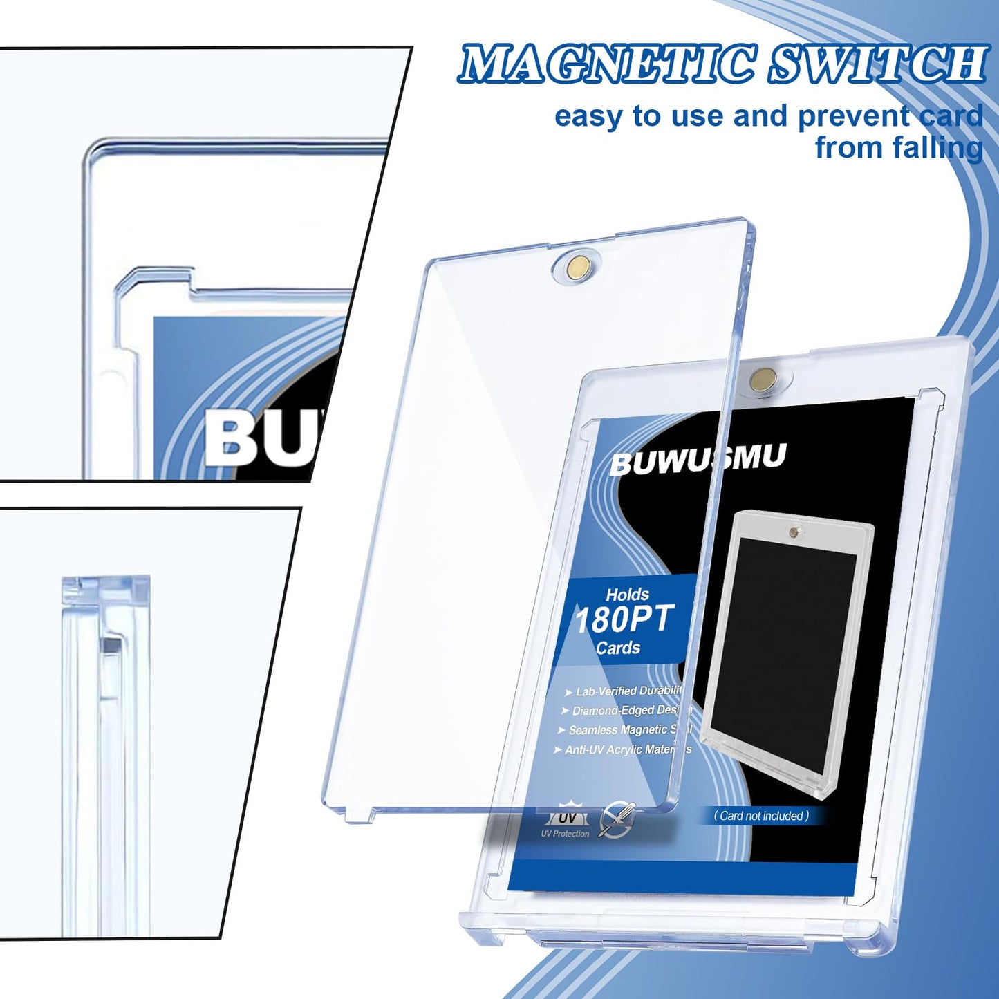 50 Pcs 180 Pt Acrylic Magnetic Card Holders  One Touch Clear Card Protectors  Hard Plastic Magnetic Card Cases for Sports  Baseball  Trading Card Storage and Display (2.5 x 3.54 Inch)