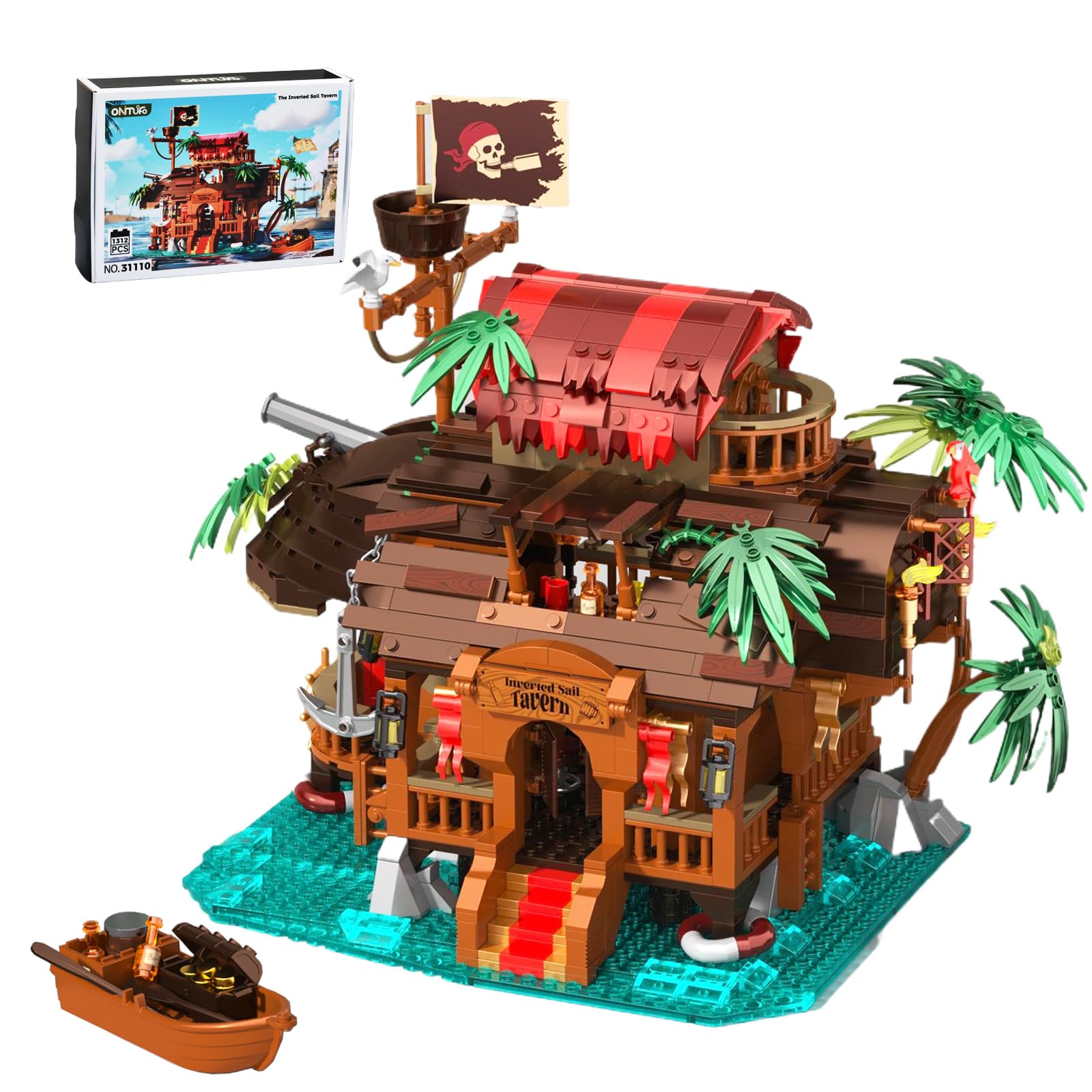 ONITUOFO Pirate Ship Tavern Building Set for mature-themed  Boat House Architecture Collection Toy with Light  Home Office Decor and Creative Gift for Boys 8-14(1312pcs)