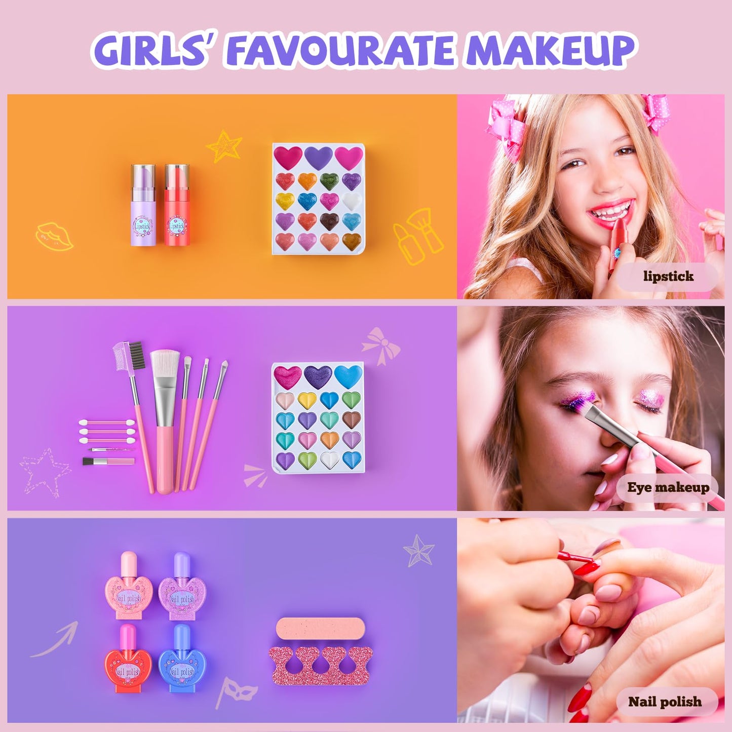 Kids Makeup Kit for Girl 66Pcs Girl Makeup Kits, Kids Washable Makeup Girls Toys Real Girl Makeup Sets for Kid Children Little G
