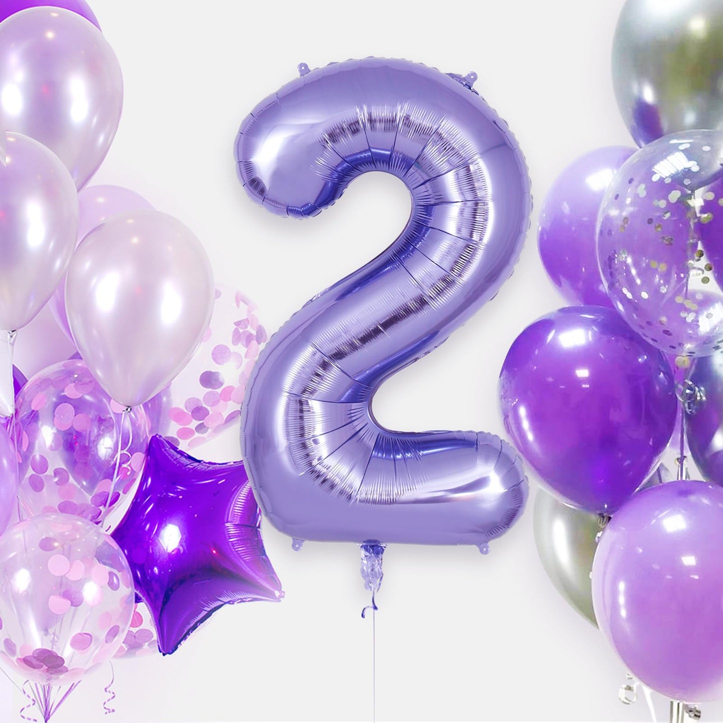 Purple Number 2 Balloon 40 Inch, Big Large Foil Helium Number Balloons, Giant Mylar Number 2 Balloons For 2 Year Old Birthday An