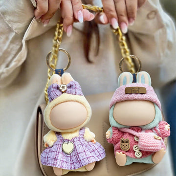 17cm Pink Doll Clothes for Labubu (NO Doll) - Kawaii Chic Style Set for 17cm Dolls  Handcrafted Crochet Dolls Outfit with Accessories  Boy and Girl 3-Piece Clothes Set - Pink Wool Hat  Romper  Bag