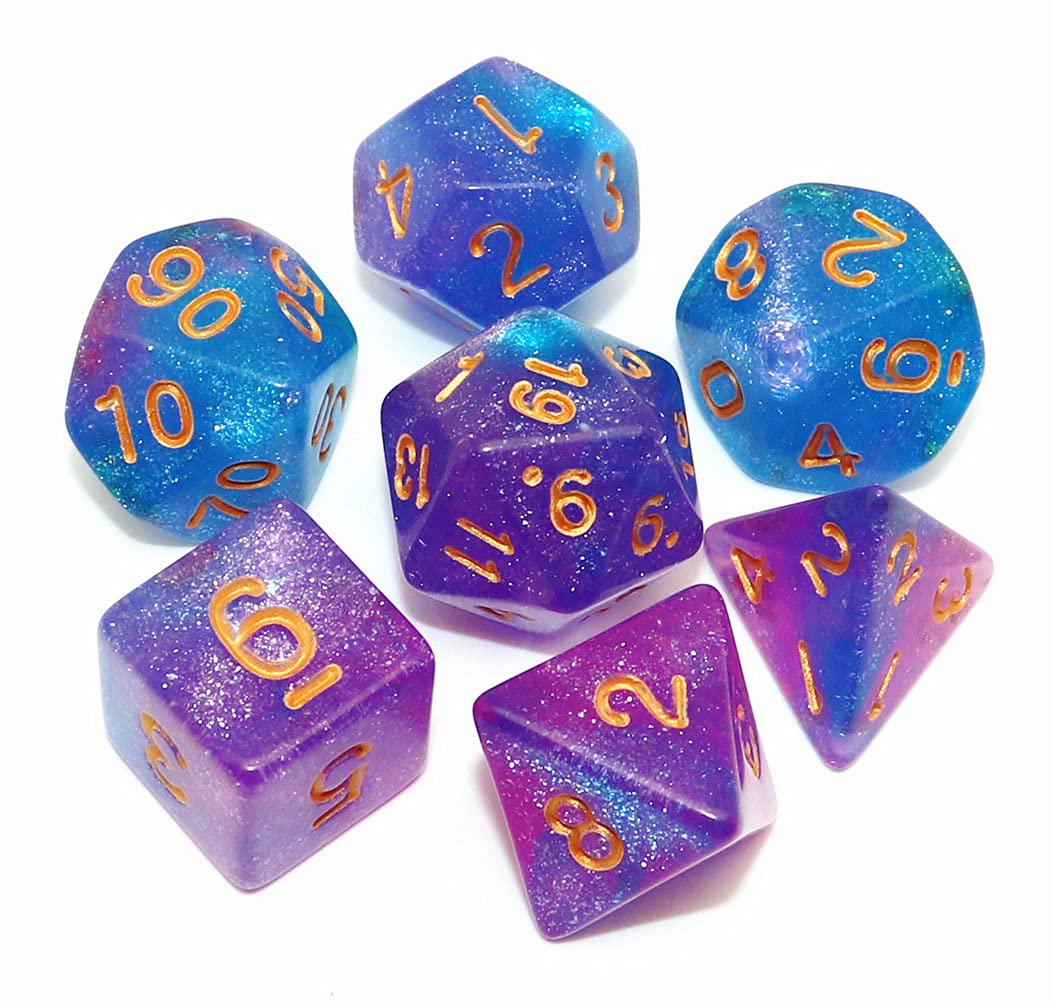 Creebuy Dnd Dice Set Blue Purple Glitter Dice For Dungeon And Dragons D&D Rpg Role Playing Games Table Games Polyhedral Dice