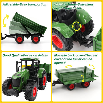 Peagprav Farm Animal Tractor Toys Playset-16.5 Inches Tractor With Trailer Fence,Farmer,Tree,Cow,Farm Toy Set For Boys Girls Kid