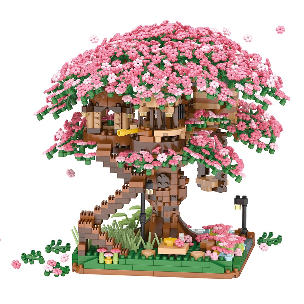 Christmas Gift Cherry Blossom Tree Building Block Kit 2008 Pcs Cherry Bonsai Tree Building Sets Diy Sakura Tree House Model Sets