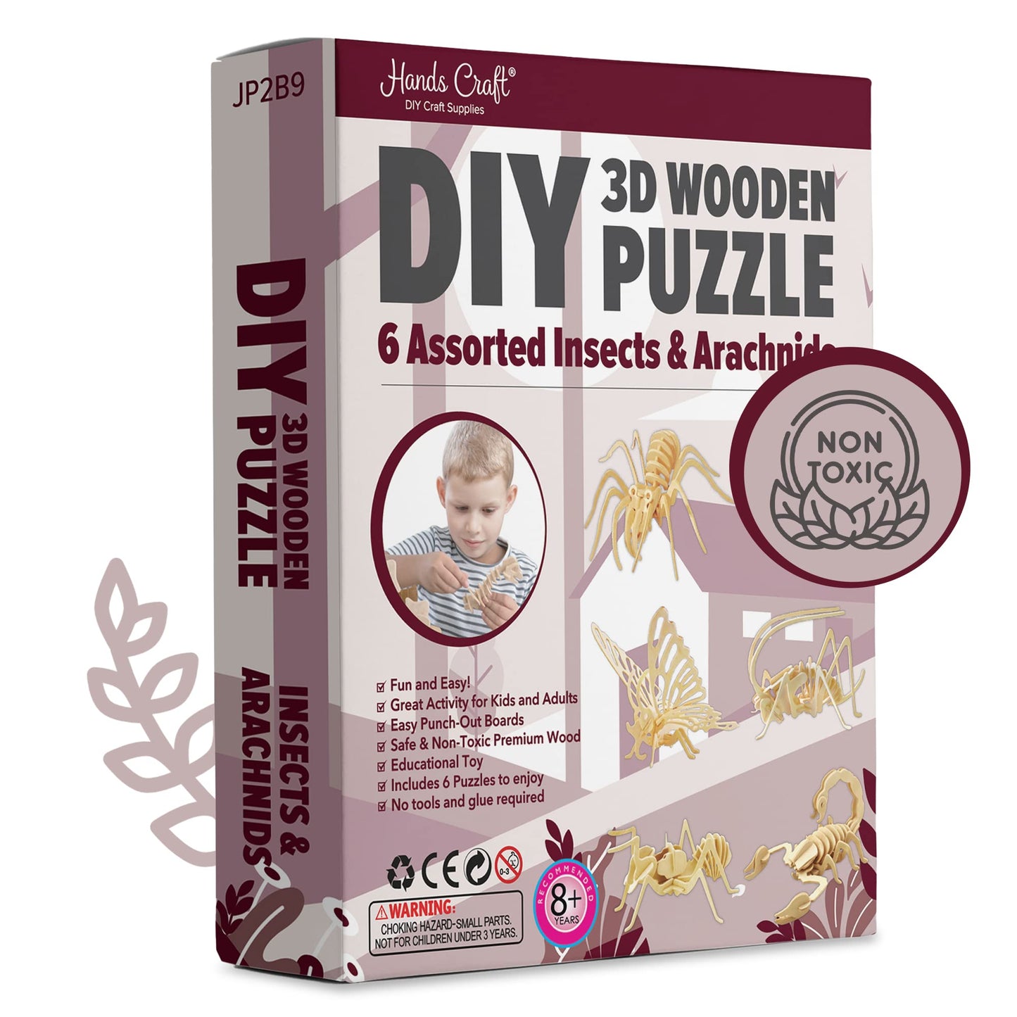Hands Craft DIY 3D Wooden Puzzle - 6 Assorted Insects & Arachnids Bundle Pack Brain Teaser Puzzles Educational STEM Toy mature-themeds and Kids to Build Safe and Non-Toxic Easy Punch Out enhanced Wood JP2B9