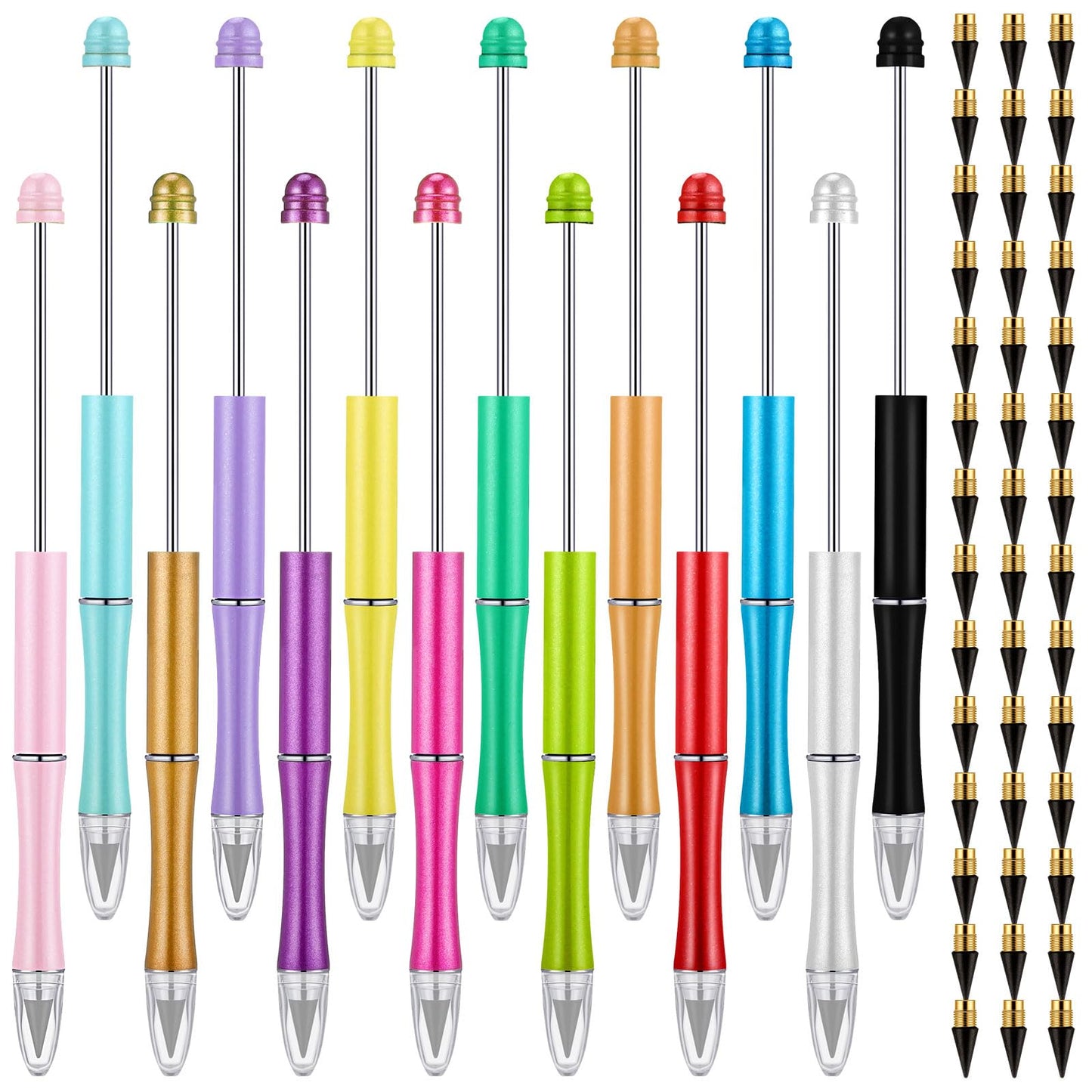 Maitys 14 Pcs Metal Beadable Pencil with 42 Pcs Replacement Nibs Inkless Everlasting Pencil DIY Reusable Eternal Writing for Kid
