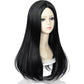 Uniquebe Long Black Wig For Kids Girls 60Cm Long Straight Middle Part Wig Heat Resistant Synthetic Wig + Wig Cap For Halloween C
