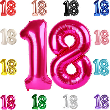 18 Balloon Number, Hot Pink Number 18Th Birthday Balloons 40 Inch, 18 Years Old Hot Pink Birthday Decorations For Boys Girls, 18