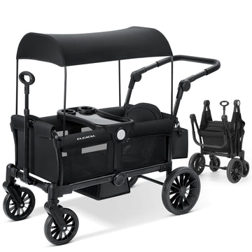 ELEMARA Stroller Wagon for 2 Kids  Foldable Wagon Stroller  enhanced All Terrain Wagon for Kids  Kids Wagon Cart w/Removable Canopy  Adjustable Push/Pull Handle  Harnesses  Large Storage Bag  Black