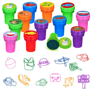 Cinrobiye 24 PCS Gone Fishing Party Stampers,Summer Fishing Birthday Favors for Boys Girls, Little Fisherman Party Supplies, Cla