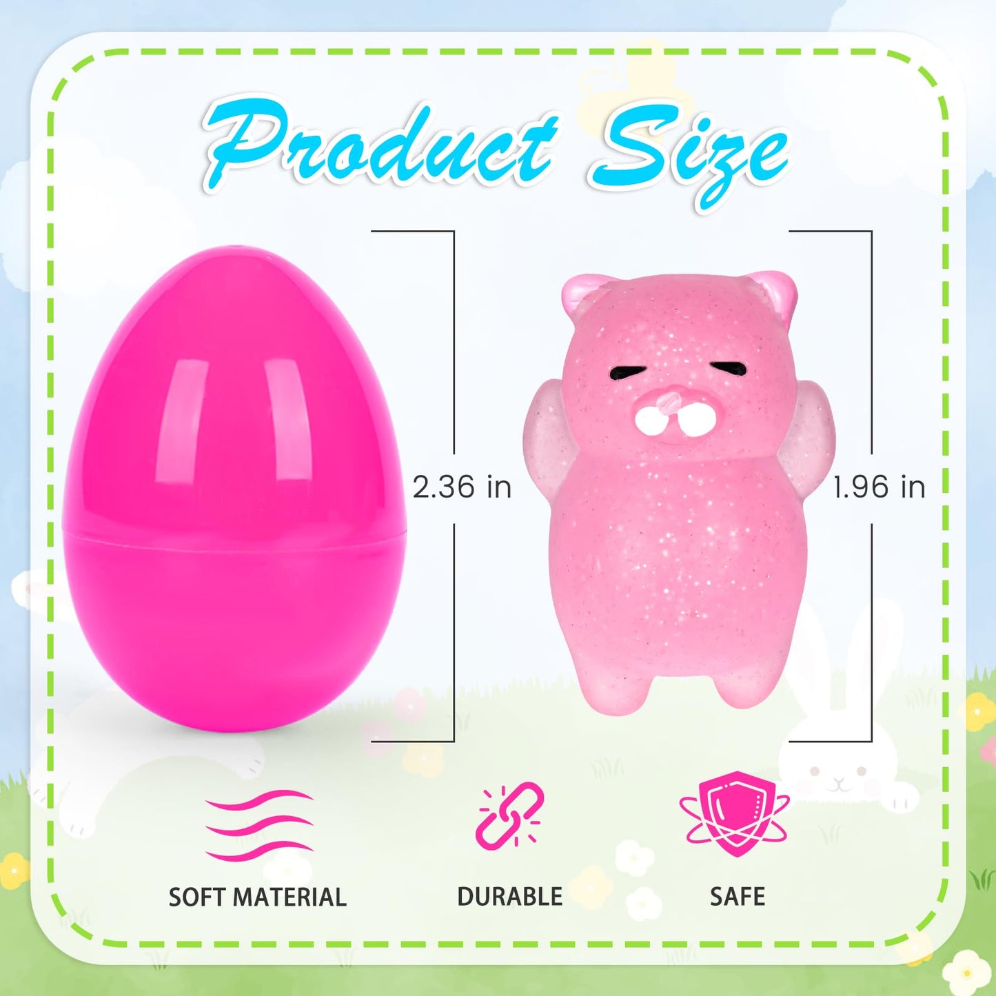 36 Pcs Prefilled Easter Eggs with Mochi Squishy Toys, Easter Eggs Filled with Glitter Soft Animals, Stress Reliever Squishy Toy