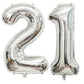 40 Inch Silver 21 Number Balloons Giant Jumbo Huge 12 Or 21 Foil Mylar Helium Number Digital Balloons Silver Birthday Mylar Digi