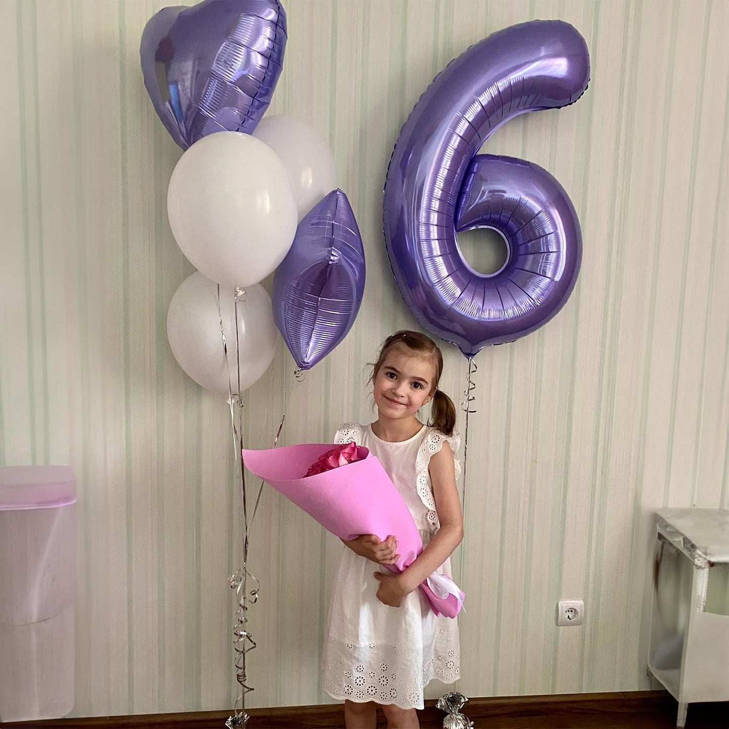Purple Number 6 Balloon For Girls 6Th Birthday, 40 Inch Number Foil Balloon 6, Mylar Helium Large Balloon For Kids 6 Years Old B