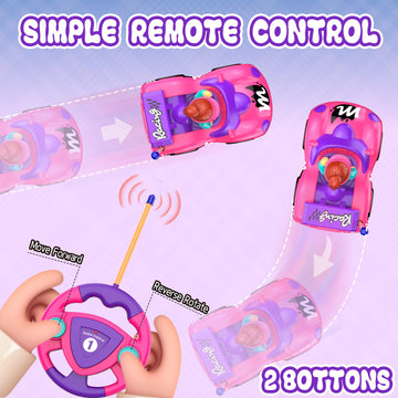 Elovien Remote Control Car for Toddlers 1-3, RC Race Car Toys for 3 Year Old Girl, Radio Controlled Car with Lights & Music Toys