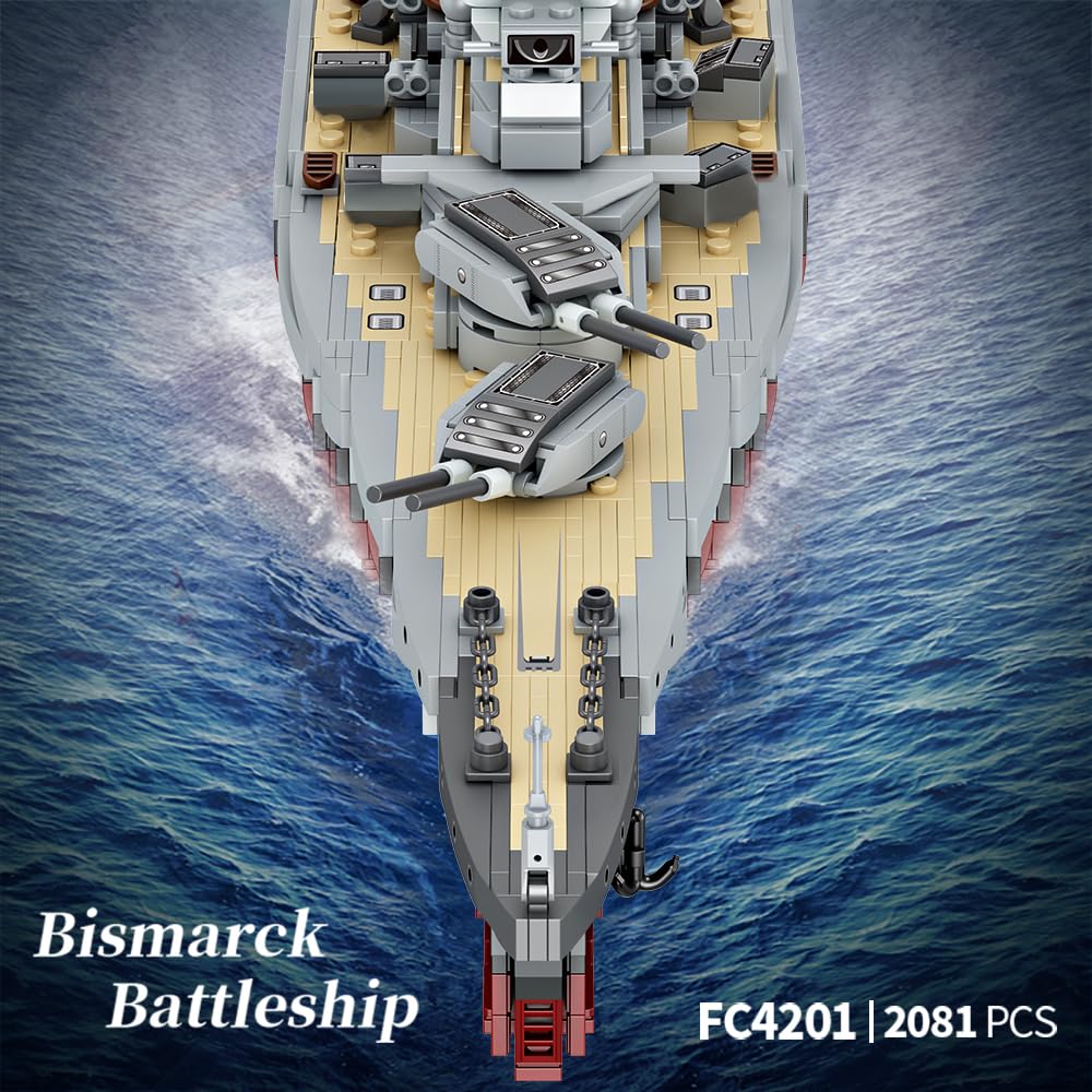 MISINI FC4201 German Battleship Bismarck Model, 2081 Pcs, Large Size, Clear ABS Material