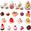 Chengu 40 Pcs 1:12 Scale Dollhouse Miniature Kitchen Accessories Set Includes 15 Flower Pattern Porcelain Tea Cup 24 Mixed Pretend Cake Foods 1 Mini Three-Tier Cake Stand For Decor Supply (Cute Style)