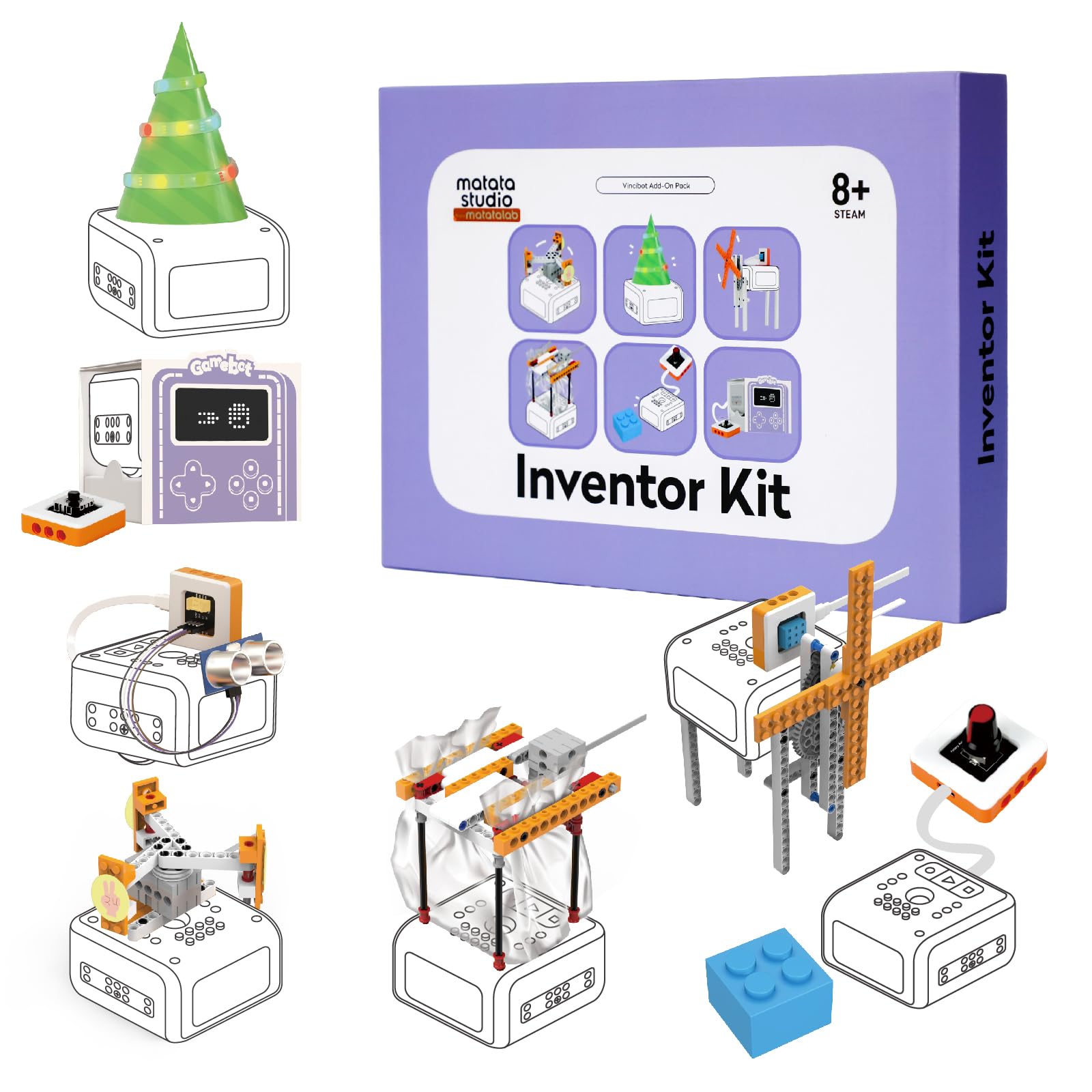Matatastudio Inventor Kit for VinciBot Coding Robot, Electronic STEM Kit with programmable Module to Learn Programmable Electron