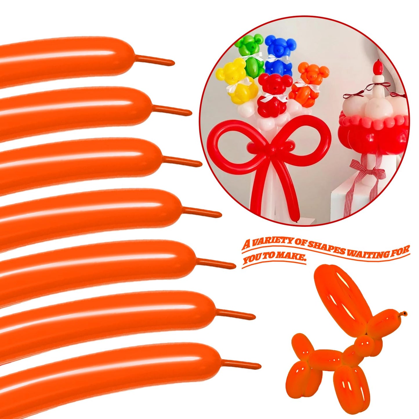 Lxzfcrg 260 Balloons Orange Long Balloons For Balloon Animals, Thickening Long Skinny Latex Twisting Balloon For Balloon Garland