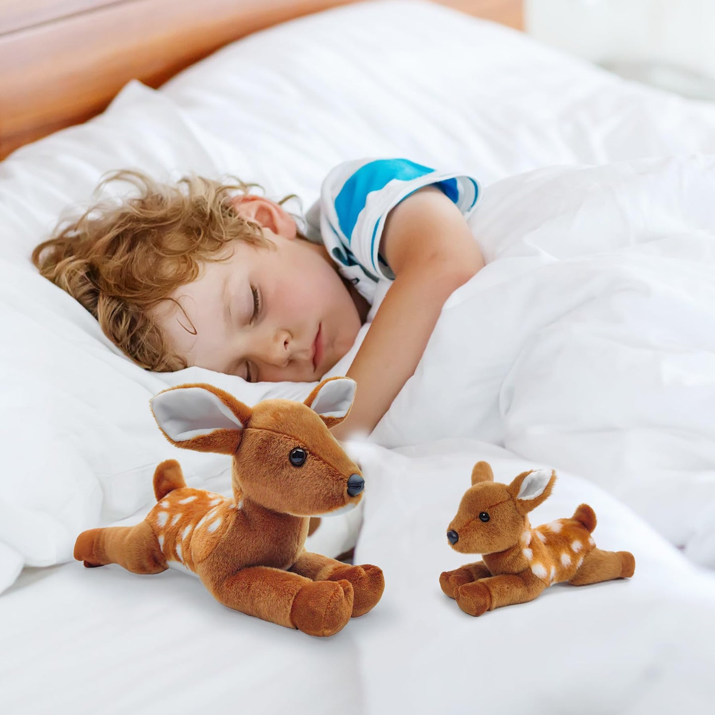 Hideekoog Stuffed Animal for Kids 12 inch Fawn Realistic Animal Plush Toy Lying Down Posture Animals Plush Deer for Boys Girls mature-themed Birthday Hug Teaching(L-Deer)