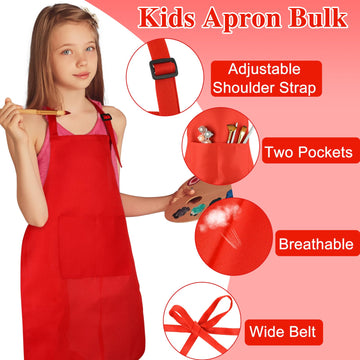 Bouboni 6 Pack Kids Apron Bulk With 2 Pockets Adjustable Chef Art Apron Kids Painting Aprons For Cooking Baking Painting Craftin