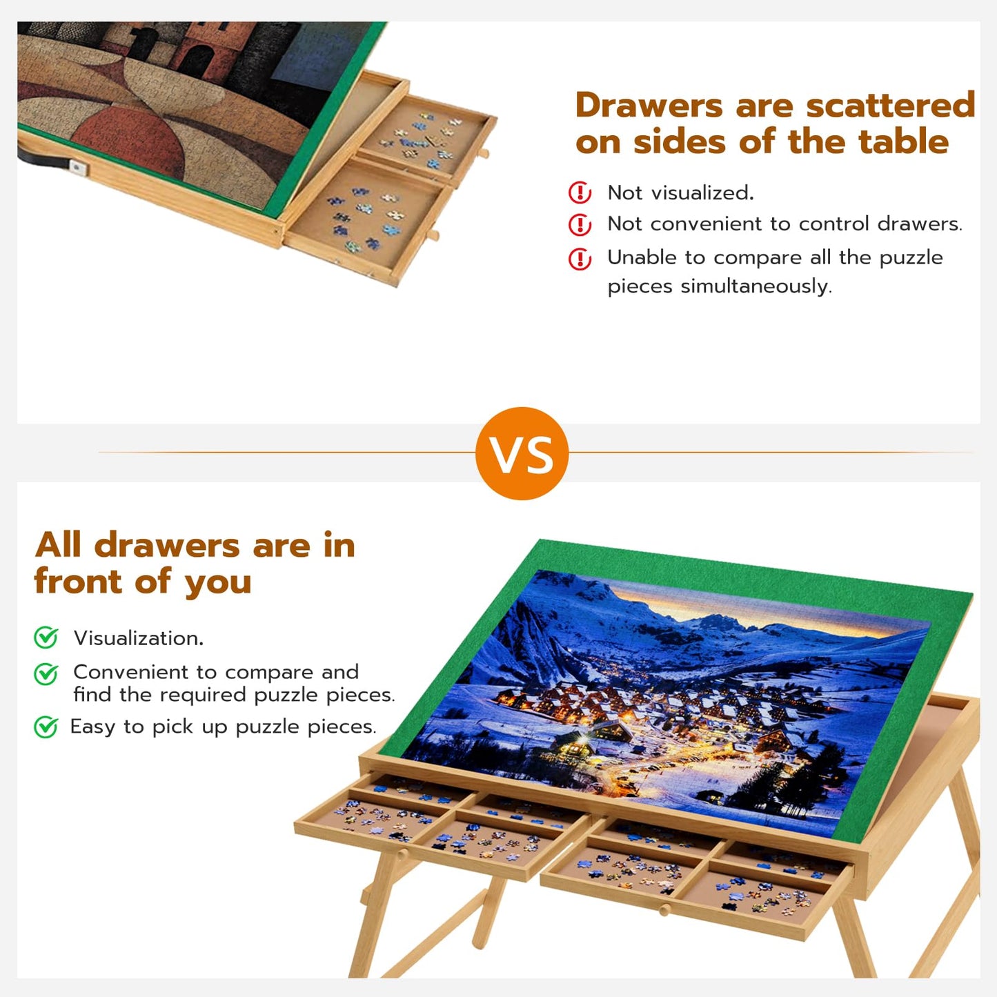 UPVERCY 3-in-1 Folding & Tilting & High 1000 Pieces Puzzle Table with Drawers, 24.8  H Tall Puzzle Board with Protective Cover f