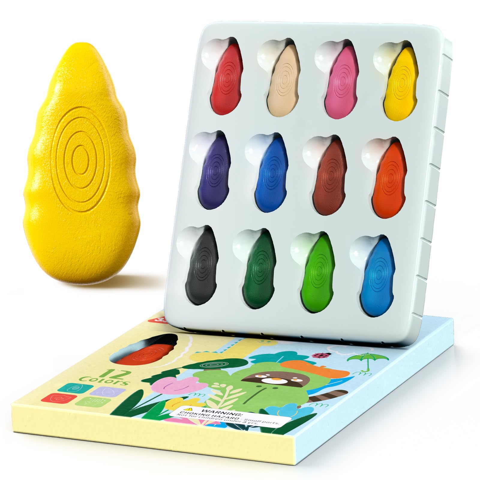 12 Water Drop Crayons - Non Toxic Crayons for Toddlers - Washable, Easy To Hold - For Toddlers, Kids Ages 3-8 - Ergonomic Shape
