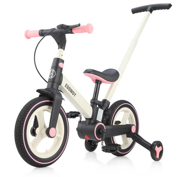 Eoowoy Balance Bike With Push Handle For Kids 18-60 Months, 6 In 1 Foldable Push Bike With Training Wheels & Pedals, Balance Bic