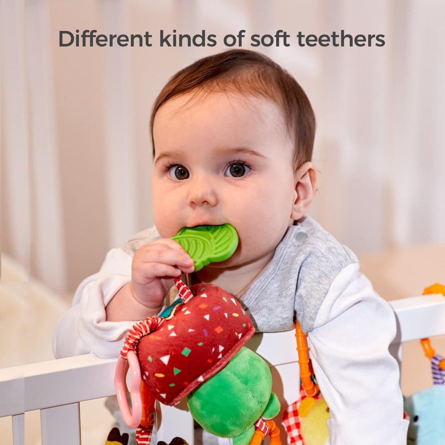 TUMAMA Baby Toys 4 Pack - Plush Handbells Rattles for Infants 0-12 Months, Early Development Stroller Toys, Model 10657