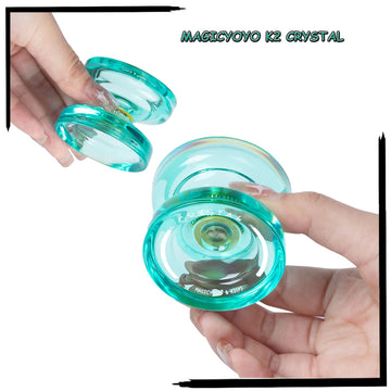 Magicyoyo K2 Responsive Yoyo For Kids Beginners Yo-Yo With 2 Yoyo Gloves, 2 Yoyo Bags, 12 Yoyo Strings (Crystal Green+Crystal Purple Pink)