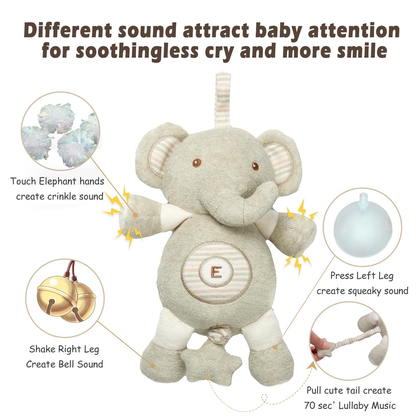 Cottonebebe Organic Baby Toys, Stuffed Animal Toy With Lullaby Music For Infant Babies 0 3 6 12 To 36 Months Boy & Girl,Ideal Gi