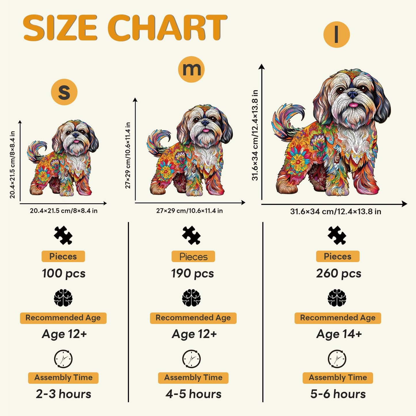 wudhank Wooden Puzzles for Adults - Shih Tzu Dog Jigsaw Puzzle, 190 pcs, Medium Size, Unique Wood Shape Cut Gift for Puzzle Lovers