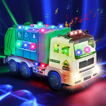 choopheme Garbage Truck Toys with Music 4D Led Light Automatic Bump Light up Toys Garbage Truck Engine Push Car Toy Vehicle Tras