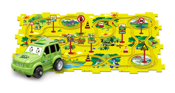 Powertrc Puzzle Track Car Playset, 25 Pcs Puzzle Racer Kids Car Track Set, Toys For Boys 3-5, Floor Puzzle Adventure Track Set, Car Set For Boys 3-5 Toddler Toy Gift (Safari Theme)