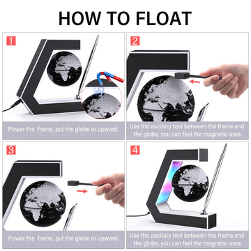 Floating Globe With Led Lights Magnetic Levitation Floating Globe With Pen, Portable To Write On Office Desk, World Map For Desk Decoration