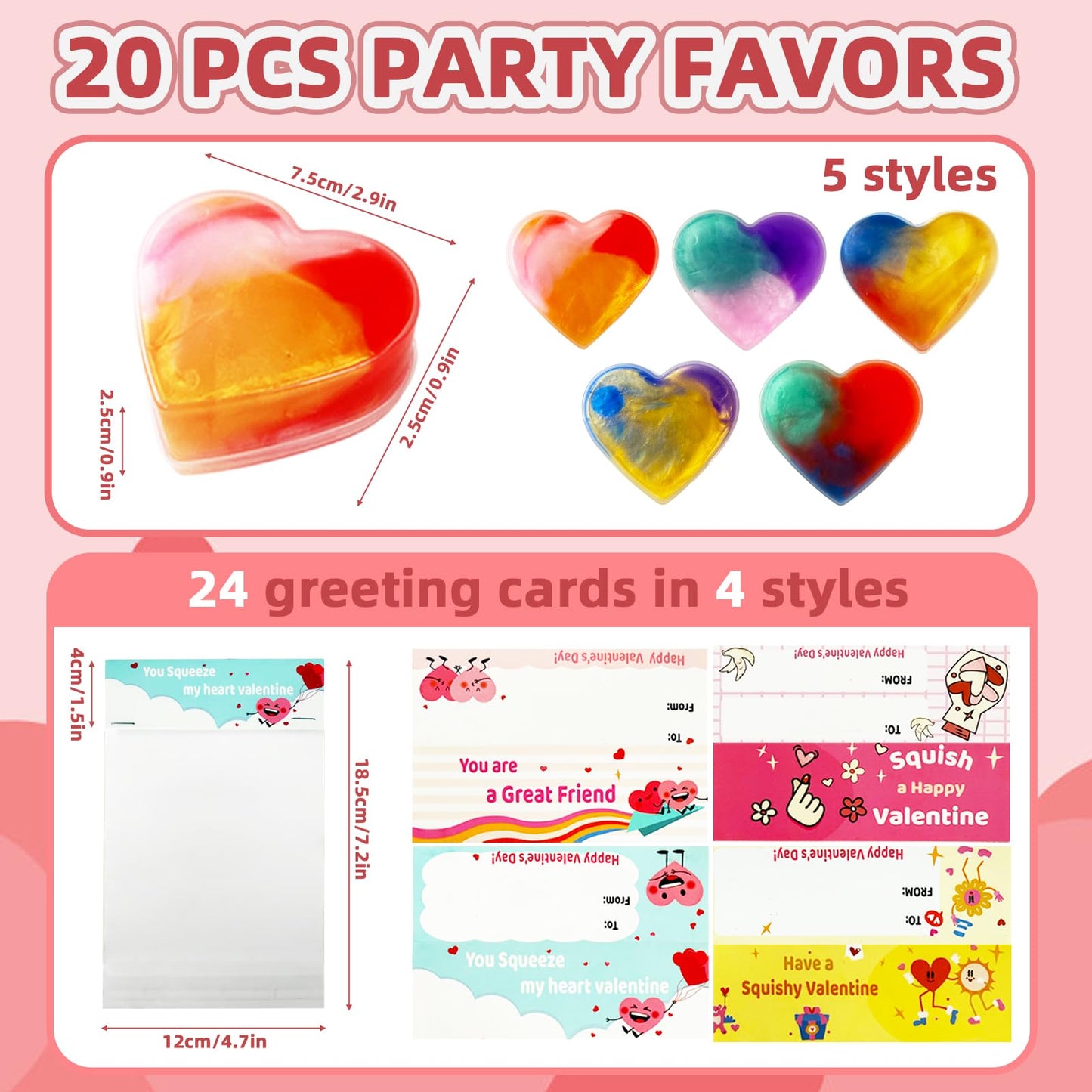 20 Packs Valentines Day Gift Cards With Colorful Slime,Heart Shaped Galaxy Slime Stress Relief Fidget Toy For Kids,Classroom Exc