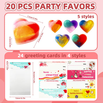 20 Packs Valentines Day Gift Cards With Colorful Slime,Heart Shaped Galaxy Slime Stress Relief Fidget Toy For Kids,Classroom Exc