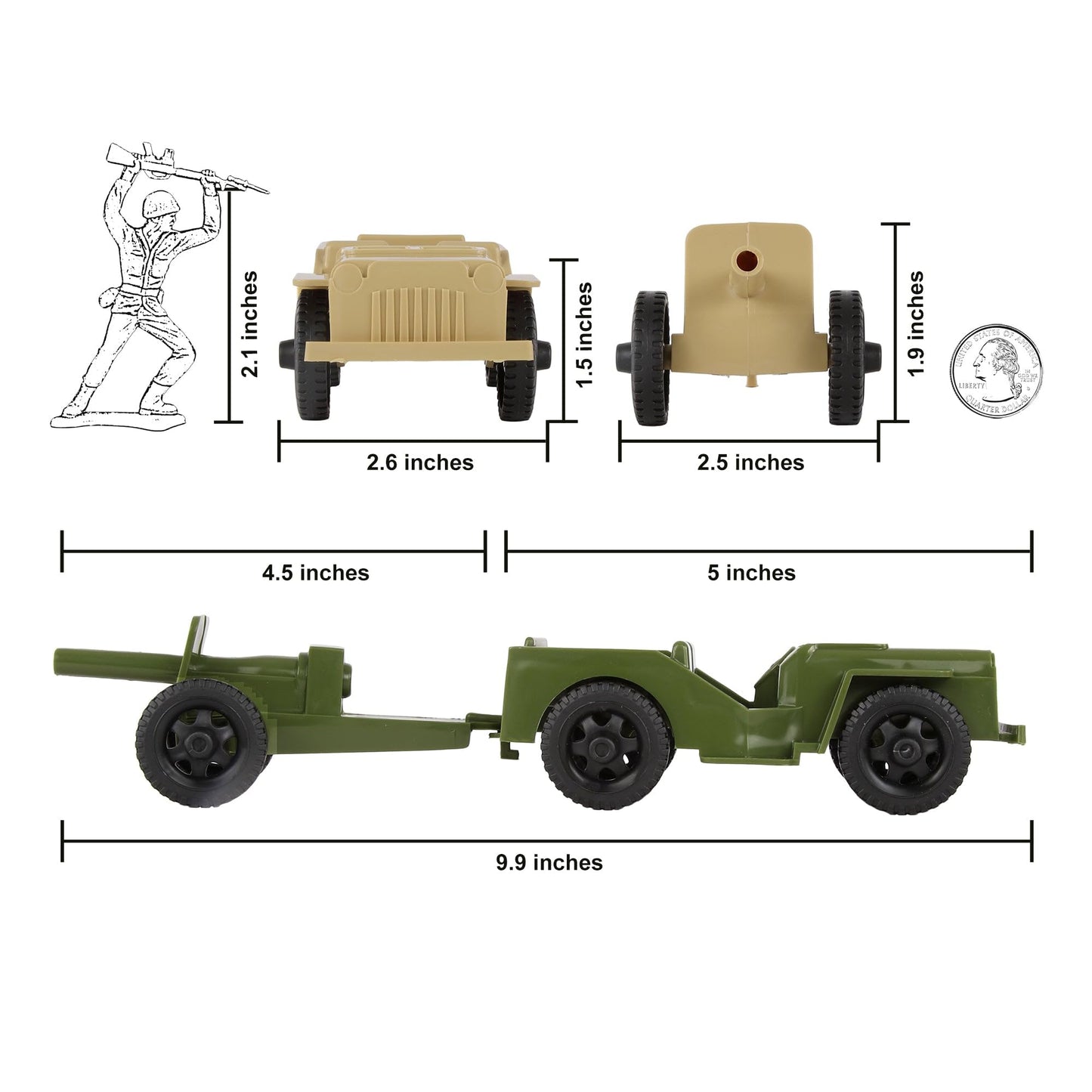 Timmee Combat Patrol Willys & Artillery - Tan & Od Green 4Pc Playset Usa Made