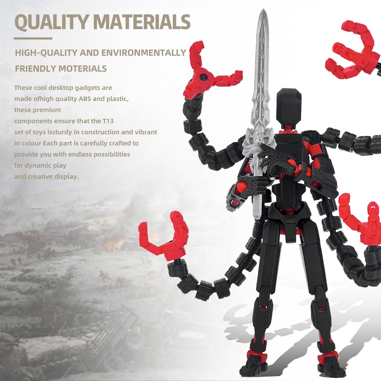 PkghoKids T13 Action Figure - 7.2 Inch Multi-Jointed Movable Toy, Black Red - Assembled Desktop Decoration for Collectors