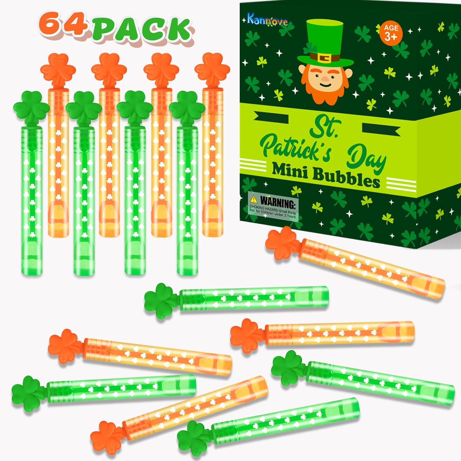 Bulk St Patrick'S Day Party Favors Supplies Goodie Bag Stuffers For Kids 64 Pack, Shamrock Mini Bubble Wands Toys Gifts For Todd