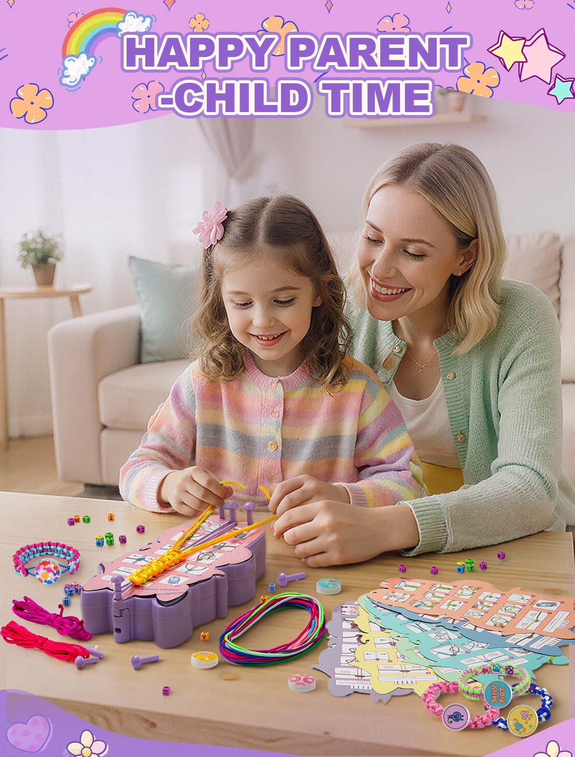 AONTESS Unicorn Bracelet Making Kit for Girls - DIY Jewelry with Beads & String, Small, Purple, Model BZQ-UZ, Ages 6-12