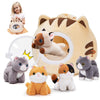 OUOZZZ Cat Stuffed Animal House – Plush Kitten Toy Set with 4 Soft Cats, Interactive, Portable Playset for Kids, Made of Polyester