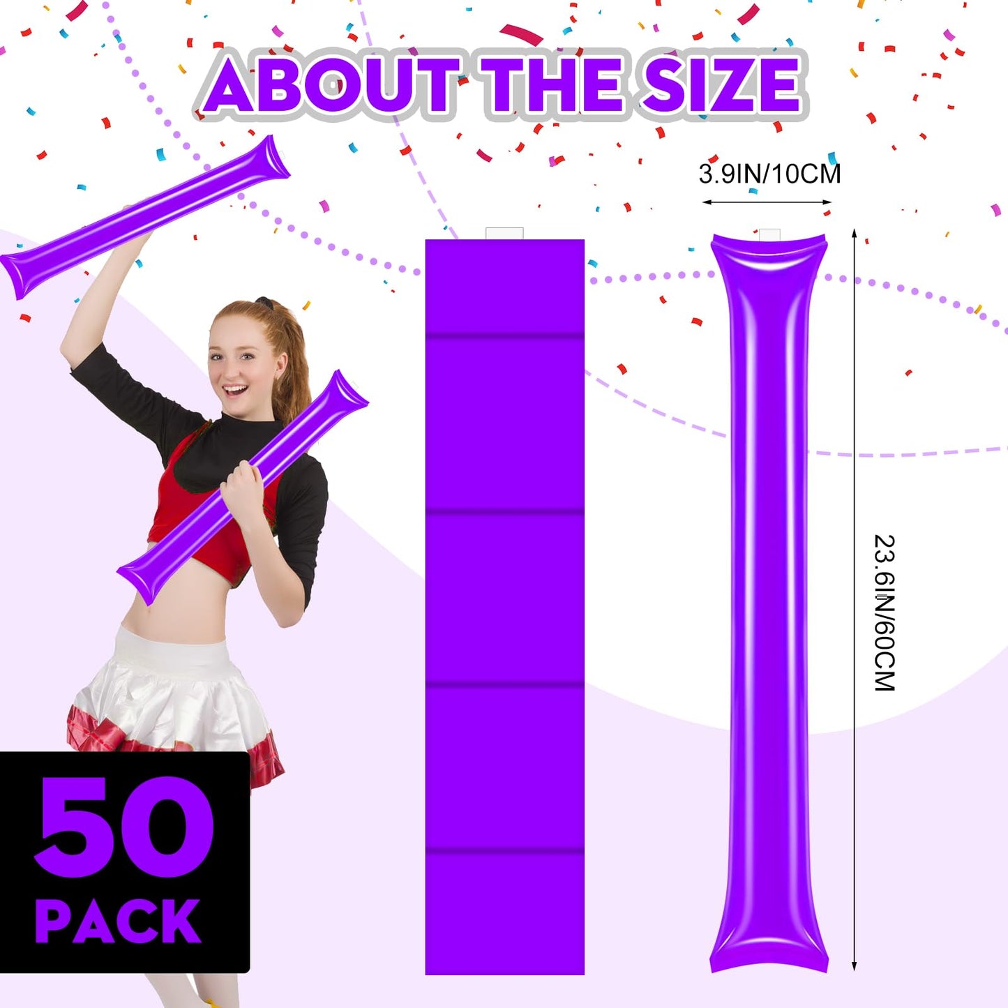 Cssopenss 50 Pcs Purple Thunder Sticks Thicken Plastic Cheersticks Purple Inflatable Thunder Sticks Sporting Events Team Spirit